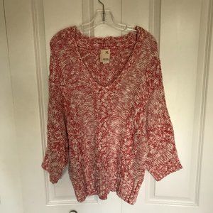 Far Away From Close by Anthropologie red/white chunky v-neck knit sweater, XL